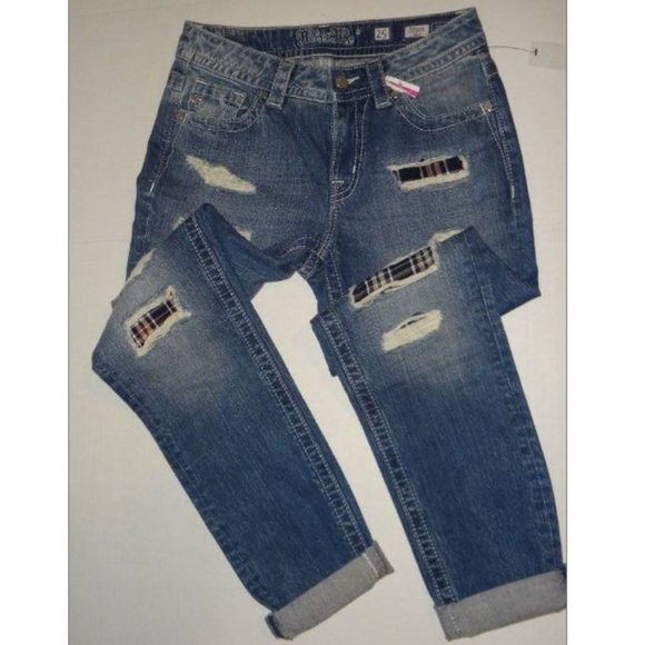 SOLD Miss Me Torn Plaid Patch Boyfriend Ankle Jeans 25 - Picture 4 of 7